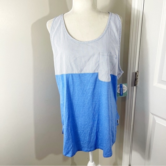 Magellan Outdoors Blue Seersucker Cotton Tank Top - Size XXL - NWT - Picture 1 of 11